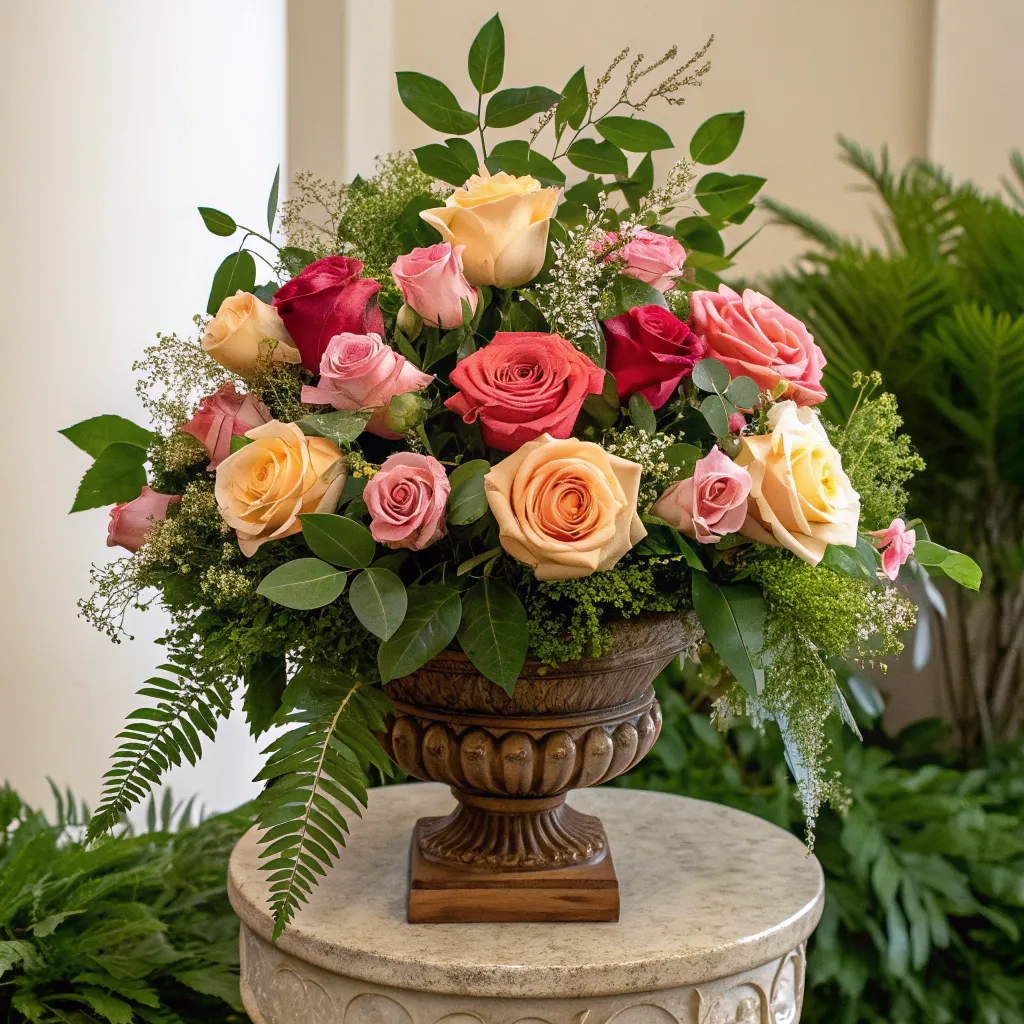 Elegant rose arrangement with lush greenery